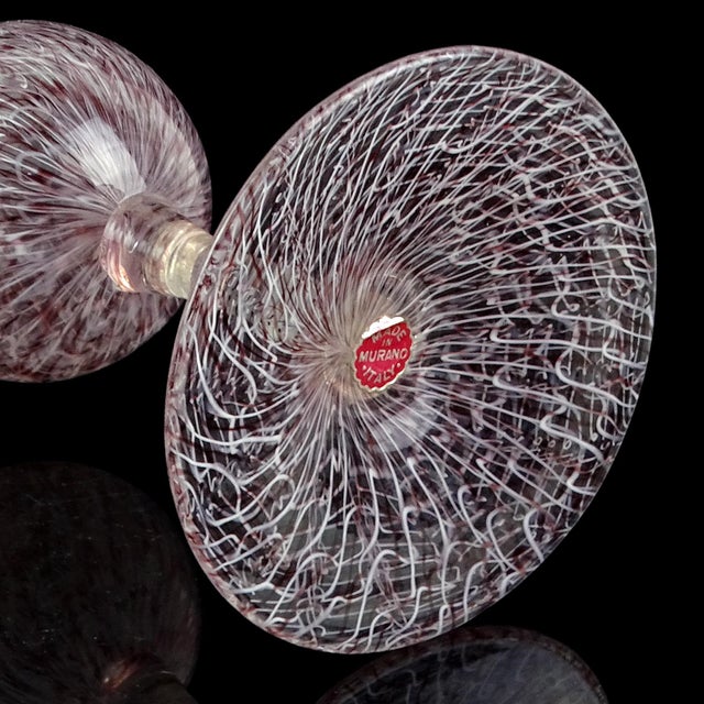 Glass Murano Archimede Seguso 1952 Vintage Purple White Merletto Ribbons Italian Art Glass Candlestick For Sale - Image 7 of 8