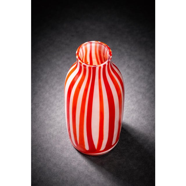 Glass Late 20th Century Murano-Style Red & Orange Striped Art Glass Vase – Tall Hand-Blown Statement Piece For Sale - Image 7 of 9