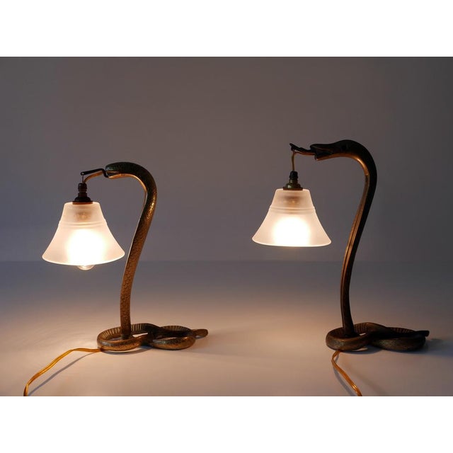 Antique Art Nouveau Bronze Cobra Table Lamps, 1890s, Set of 2 For Sale - Image 11 of 18