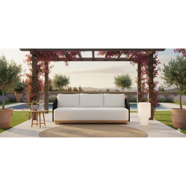 Alpine Teak Wood Outdoor Sofa With Black Rope Design For Sale - Image 13 of 14