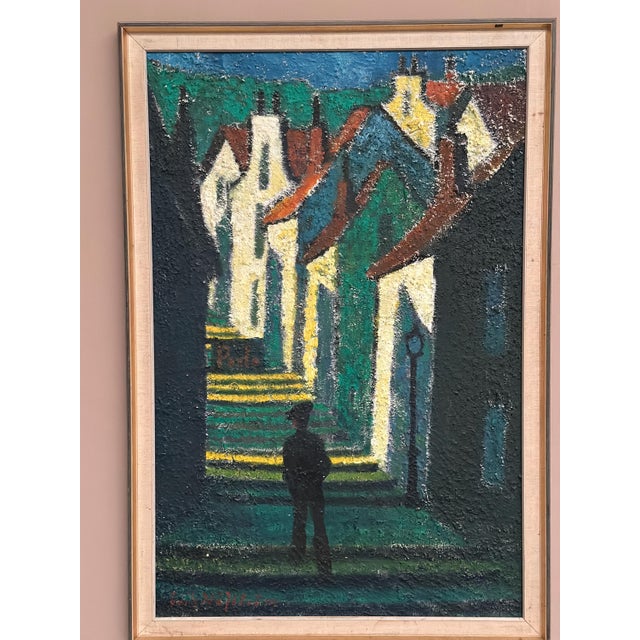 Erik Håfström, Promenad Mellan Hus, 1950s, Oil on Panel, Framed For Sale - Image 7 of 16