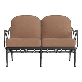 Brown Jordan Calcutta Loveseat, Textured Pewter frame with Fusion Clay fabric For Sale