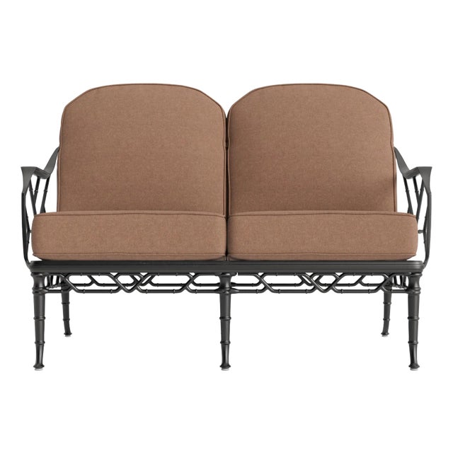 Brown Jordan Calcutta Loveseat, Textured Pewter frame with Fusion Clay fabric For Sale