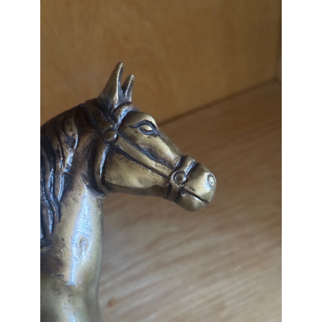 Brass Mid 20th Century Brass Prancing Horse Sculpture For Sale - Image 8 of 8