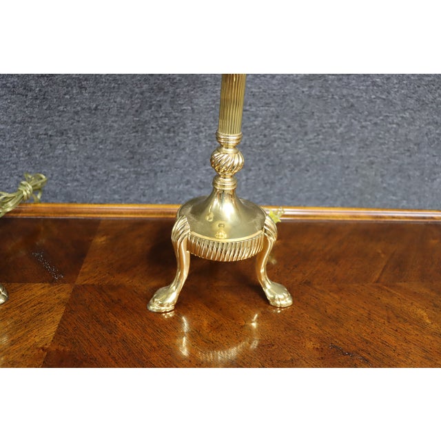 Pair of Solid Brass Trifoot Table Lamps For Sale - Image 9 of 11