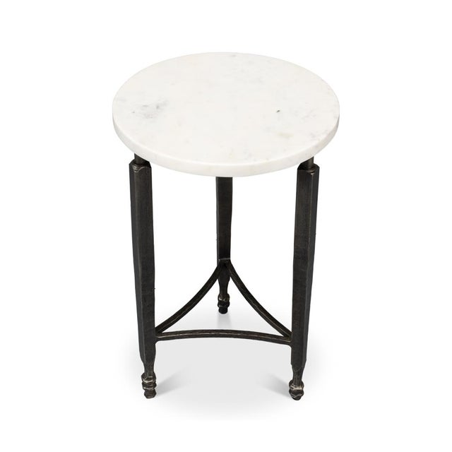 White Round Minimalist Marble Top Side Table For Sale - Image 8 of 10