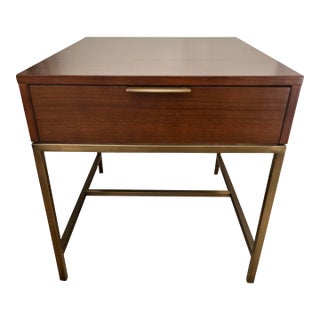 Mitchell Gold + Bob Williams Allure Mid-Century Walnut and Brass Side Table For Sale