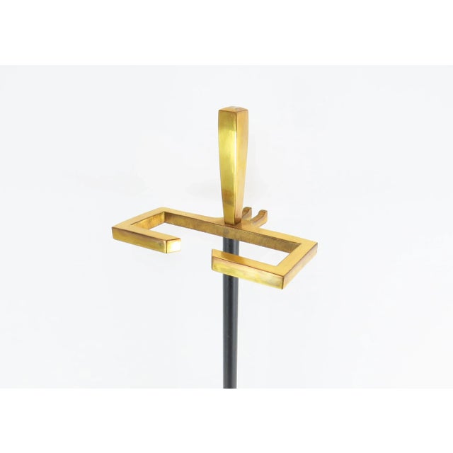 Mid 20th Century Vintage Art Deco Inspired Solid Brass and Iron 4-Piece Fireplace Tool Set For Sale - Image 5 of 13