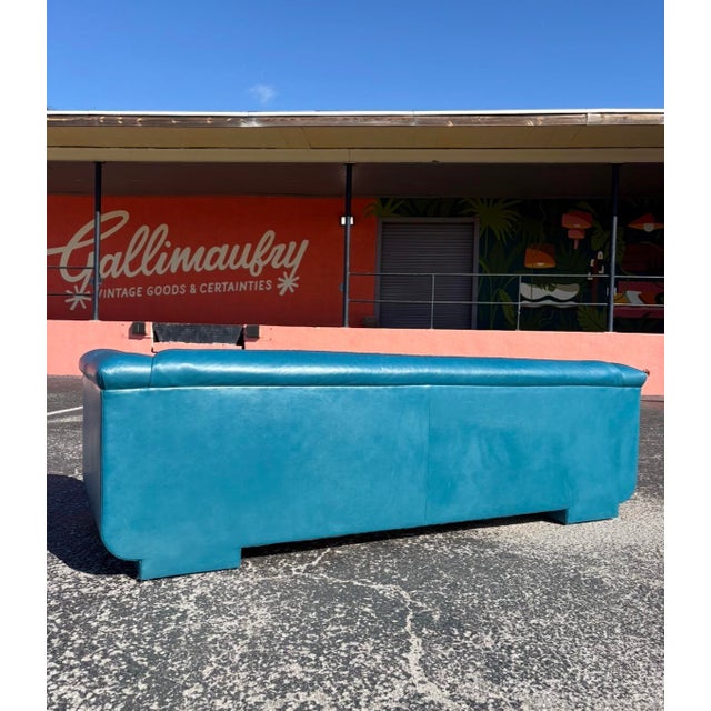 Postmod Teal Leather Sofa For Sale - Image 17 of 18