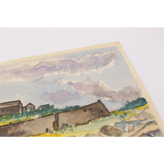 Mid-Century Swedish Outsider Folk Art Original Watercolor Painting, Coastal Landscape With Fortress For Sale - Image 4 of 7