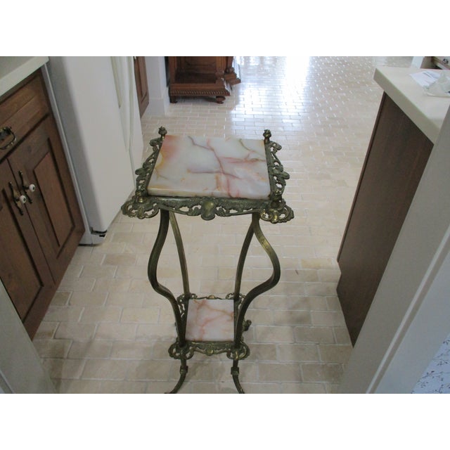 Rococo Antique Brass Marble Ornate Rococo Gueridon Candle / Plant Lamp Table Pedestal For Sale - Image 3 of 18
