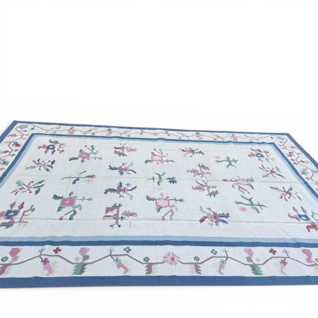 Oversize Handmade Indian Pastel Flatweave | Dhurrie Kilim | 12x17 For Sale In Los Angeles - Image 6 of 6