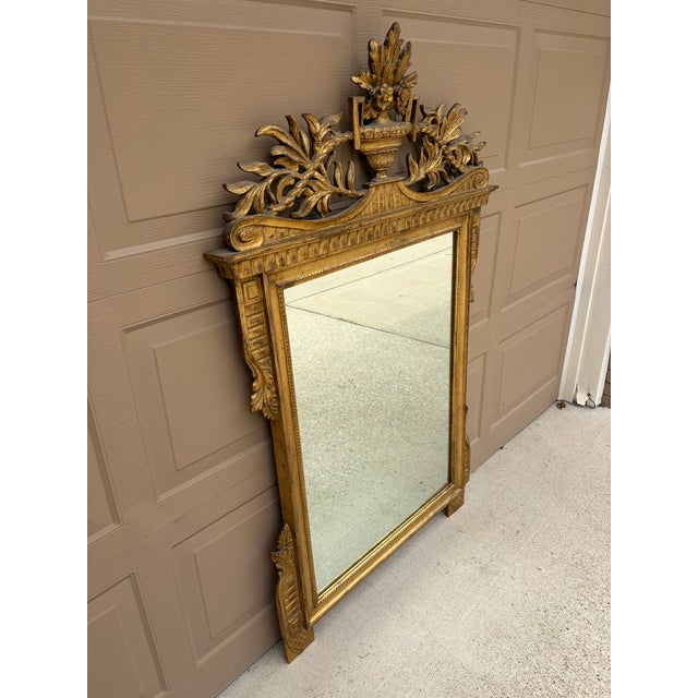 Late 19th Century 19th Century Italian Neoclassical Giltwood Mirror With Carved Urn and Foliage For Sale - Image 5 of 13