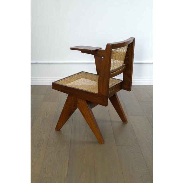 Brown 1960s Pierre Jeanneret Writing Chair From Punjab University, Chandigarh For Sale - Image 8 of 11