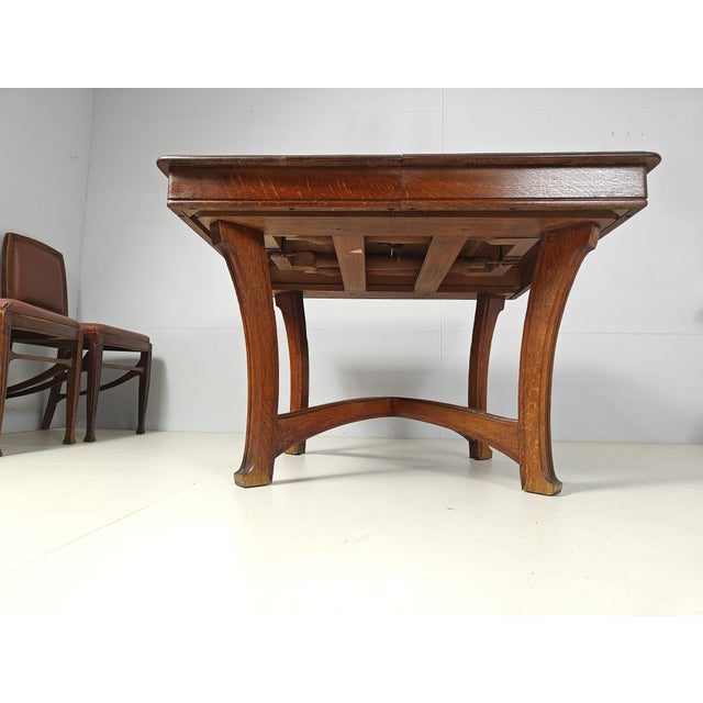 Wood Art Nouveau Extendable Dining Table with 6 Chairs from Maison Édouard Diot, Paris, 1890s, Set of 7 For Sale - Image 7 of 14