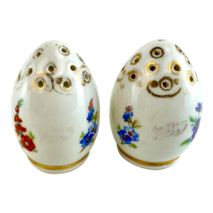 Vintage Hand-Painted Czechoslovakian Porcelain Salt & Pepper Shakers – Floral With Gilded Art