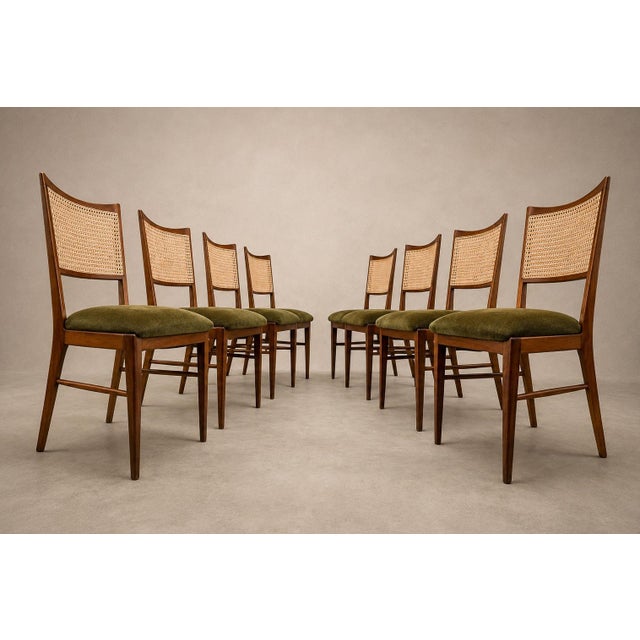 Set of Eight Brazilian Modern Dining Chairs in Caviúna, Cane & Warm Olive Mohair, 1960s For Sale - Image 14 of 18