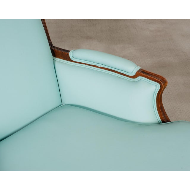 Louis XV Style Bergère Lounge Chair in Tiffany Blue + Ottoman For Sale In Sacramento - Image 6 of 18