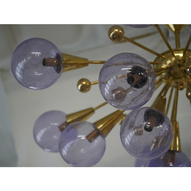 Mid-Century Murano Periwinkle Art Glass and Brass Chandelier and Pendant For Sale - Image 6 of 9