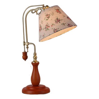 Floral Fabric & Wood-Copper Adjustable Lamp For Sale