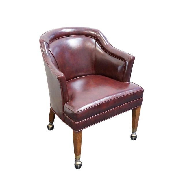HICKORY LEATHER Co. Burgundy Leather Upholstered Wheeled Club Game Chair 29.5" High 25.25" Wide 25" Deep Seat: 18" High...
