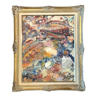 Vintage Boho Original Abstract Oil on Board For Sale