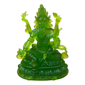 4" Green Crystal Glass Tibetan Fortune Double Body Deity Zambala Figure