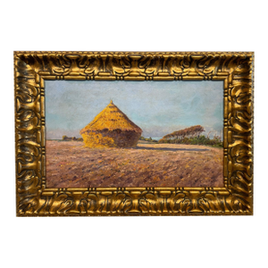 Antique French Post Impressionist Oil Painting Haystack Farm Landscape by Max Bouvet 1890