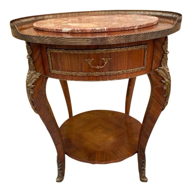 Antique Italian Louis XVI Style Occasional Table With Inlaid Marble Top For Sale