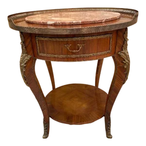 Antique Italian Louis XVI Style Occasional Table With Inlaid Marble Top