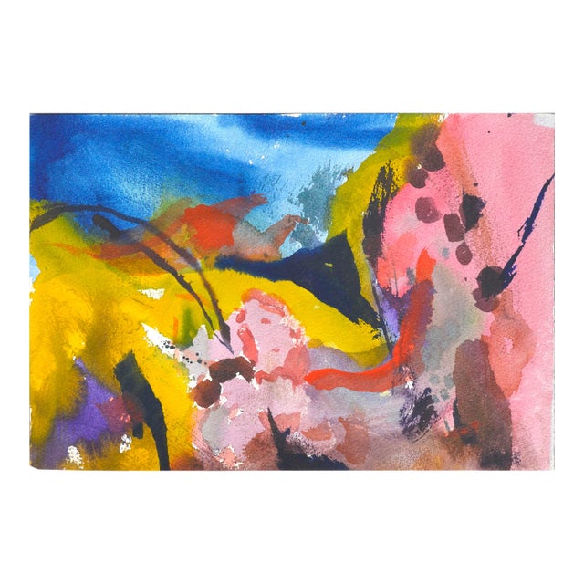 Vintage Colorful Abstract Watercolor by Les Anderson For Sale