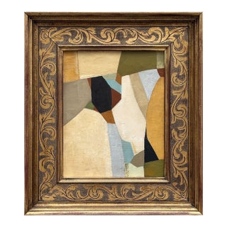 Contemporary Neutral Color-Block Painting in Vintage Frame For Sale