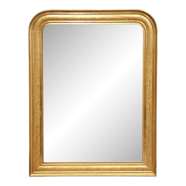 19th Century French Louis Philippe Giltwood Mirror With Engraved Floral Motifs For Sale