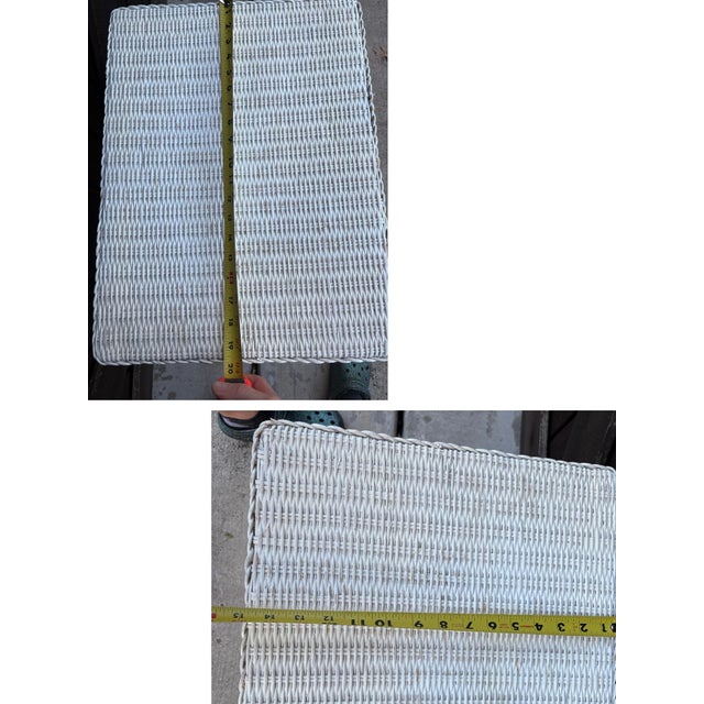 Shabby Chic Vintage Bamboo Rattan End Table Nightstand Retro Table Boho Mid Century White For Sale - Image 3 of 7