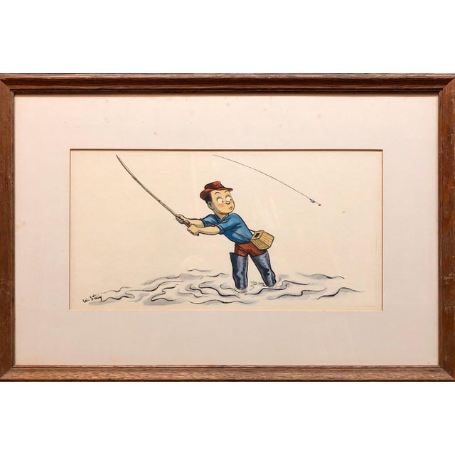 Lighthearted Illustration of Outdoor Pursuits This one of a fisherman signed "W. Steig" Provenance: from Mrs. Joseph B....