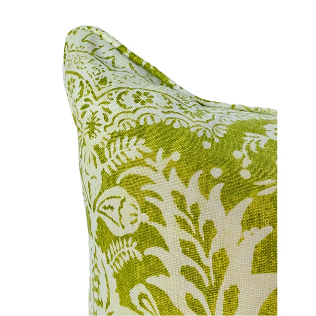 Vintage Chartreuse/Cream Abstract Floral Pillow For Sale - Image 9 of 9
