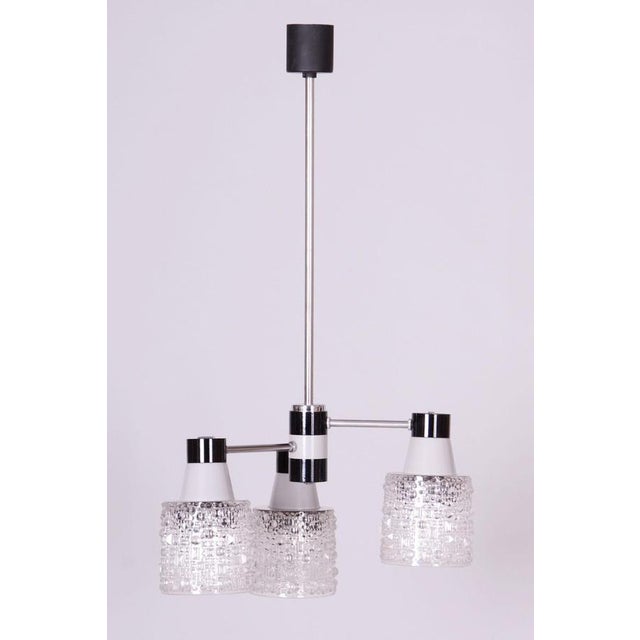 Mid-Century Czech Chandelier in Chrome and Opaline Glass attributed to Drukov, 1970s For Sale - Image 4 of 13