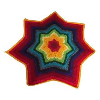 Handmade Rainbow Crochet Star Blanket For Sale