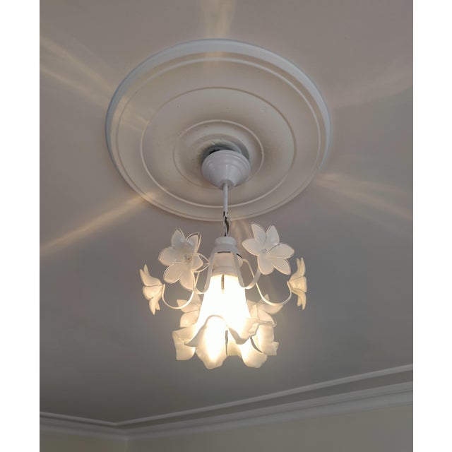 Vintage Murano Glass Chandelier, 1980s White Floral Lamp, Small Italian Ceiling Light For Sale - Image 13 of 14