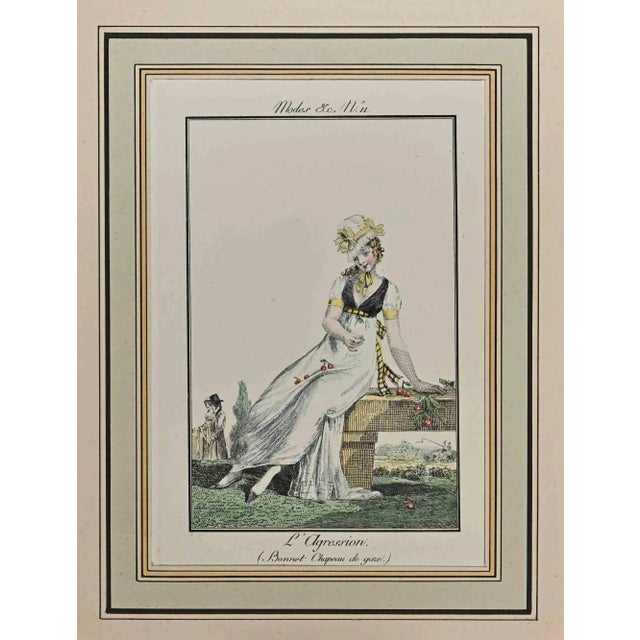 L'Agression is an Original Etching Hand Watercolored series "Costumes Parisiens" published in 1797 by the Journald des...