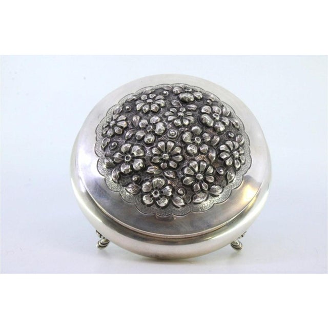 Round Silver Candy Box with Floral Reliefs For Sale - Image 6 of 7