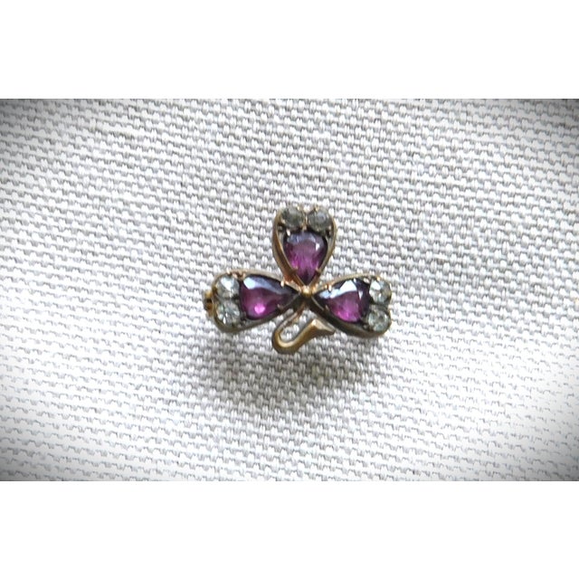 Gemstone Antique Amethyst and Crystal Clover Pin For Sale - Image 7 of 11