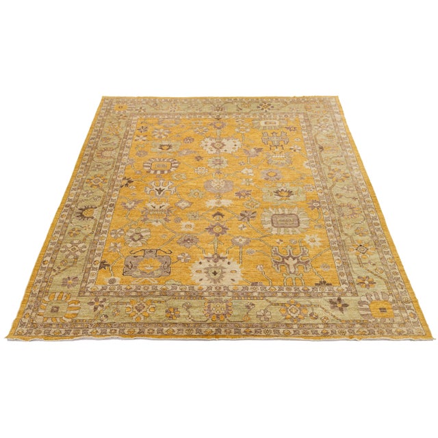 Transform your space with this stunning Modern Oushak Style Wool Rug. Inspired by traditional Turkish designs, it features...