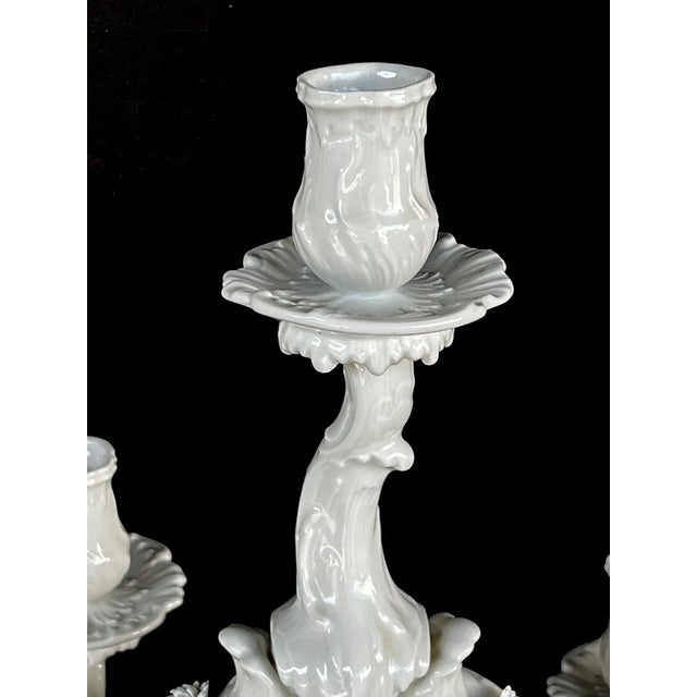 Rococo 1950s Kpm Berlin Blanc De Chine Five-Light Rococo Style Candelabra - 2 Pieces For Sale - Image 3 of 12