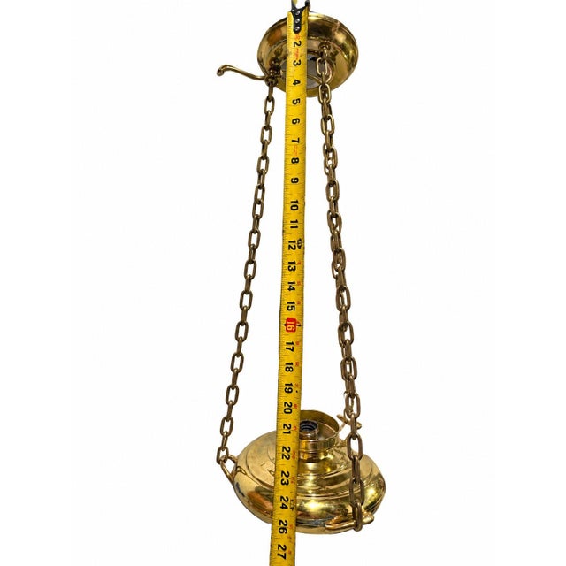 Antique Victorian Hanging Brass & Clean Glass Oil Light Style For Sale In Pittsburgh - Image 6 of 7
