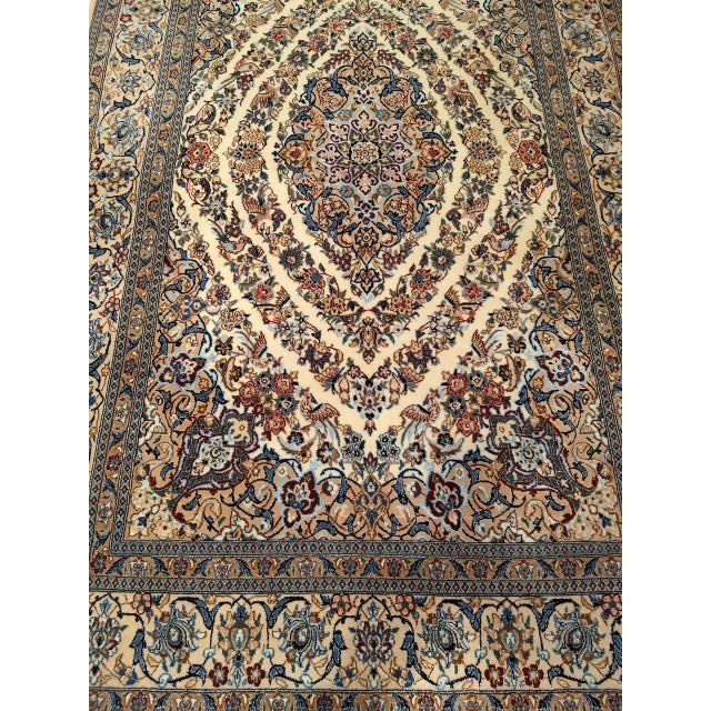 Vintage Nain Area Rug, Hand-Knotted Wool & Silk, Garden of Paradise Pattern, 4x7, Ivory & Blue For Sale - Image 10 of 12