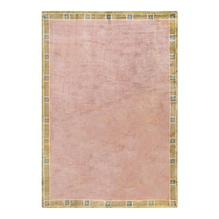 1930s Pink-Rose Open Field Antique Austrian Art Nouveau Vienna Werkstatte Rug 9'4" X 13'6" Knotted Wool Carpet For Sale
