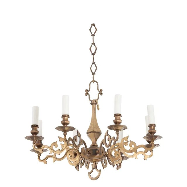 French 19th Century Scrolling Brass Chandelier For Sale - Image 9 of 10