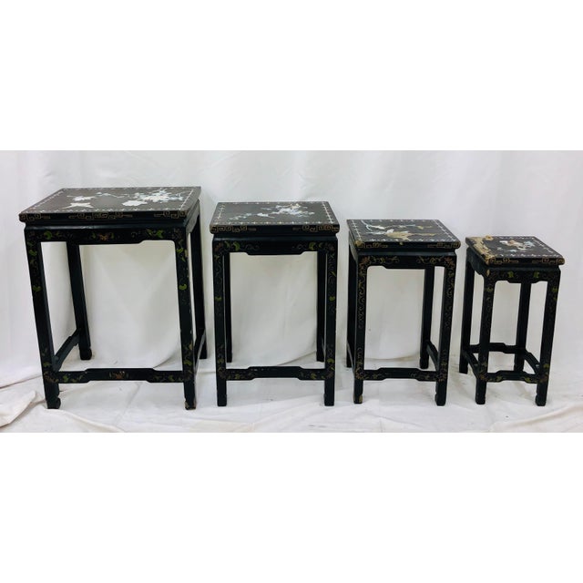 Antique Chinoiserie Painted Lacquerware Nesting Tables - Set of 4 ...