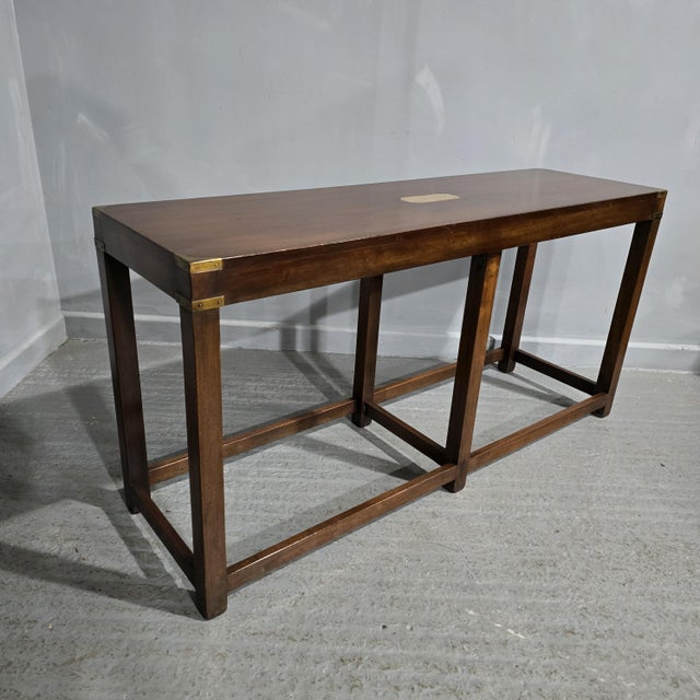 Wood Vintage Mahogany Campaign Console Table, 1920 For Sale - Image 7 of 10